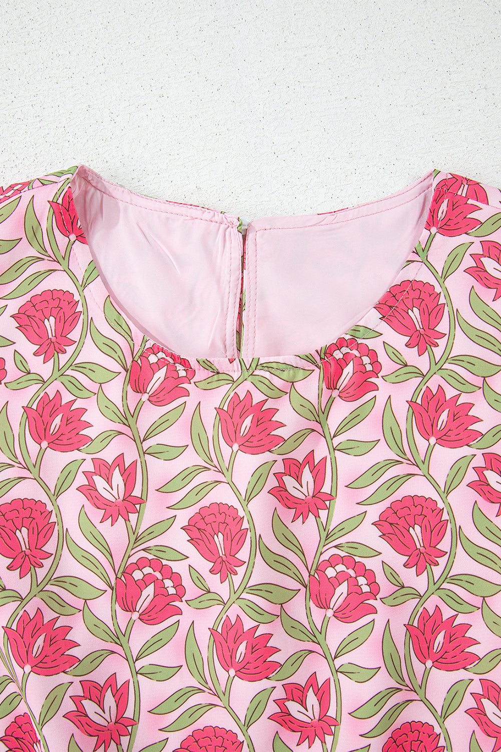 Pink Floral Print Puffy Cropped Tank And Mini Skirt Set