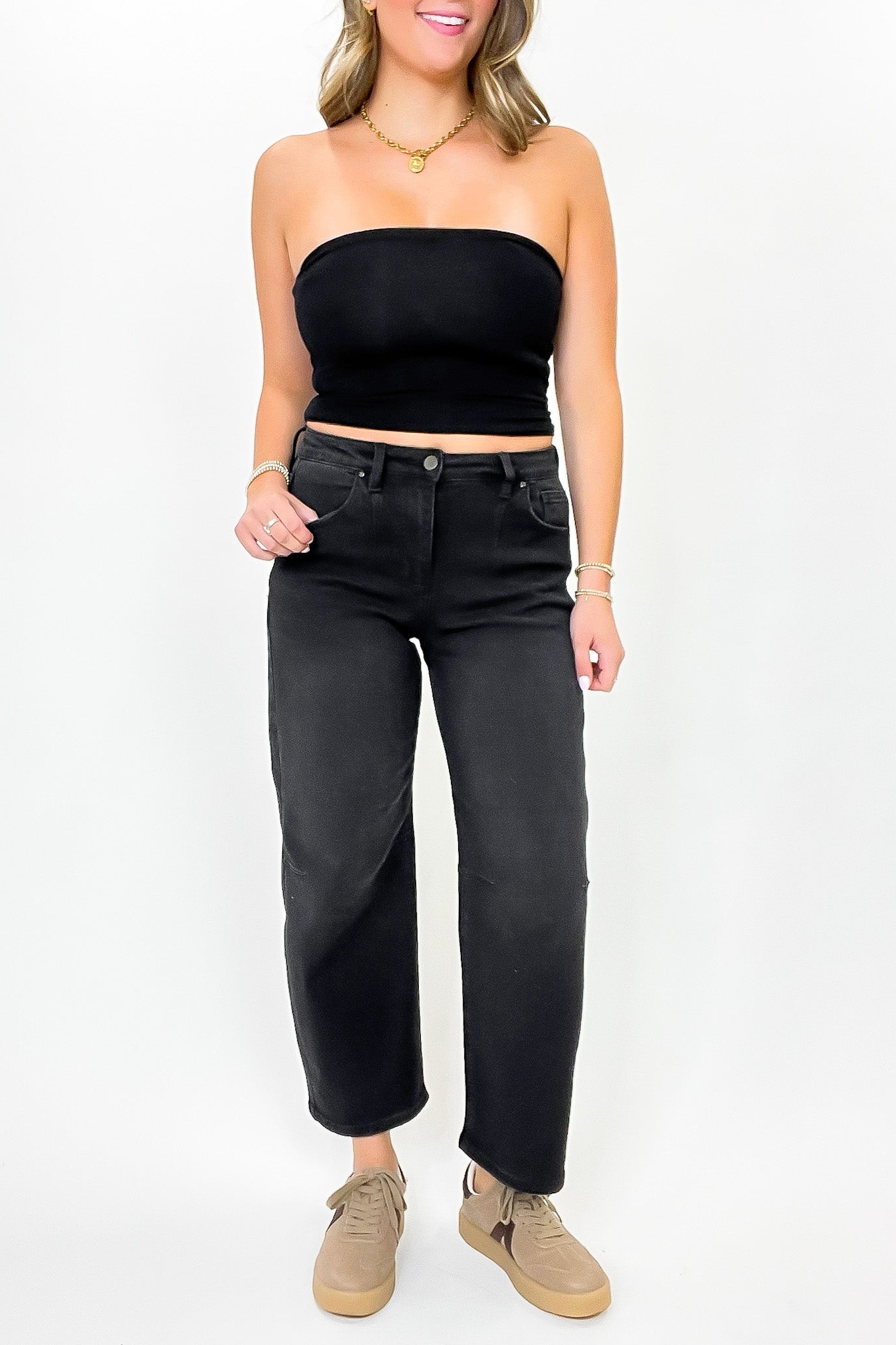 Mid Rise Fit Crop Wide Barrel Leg Jeans