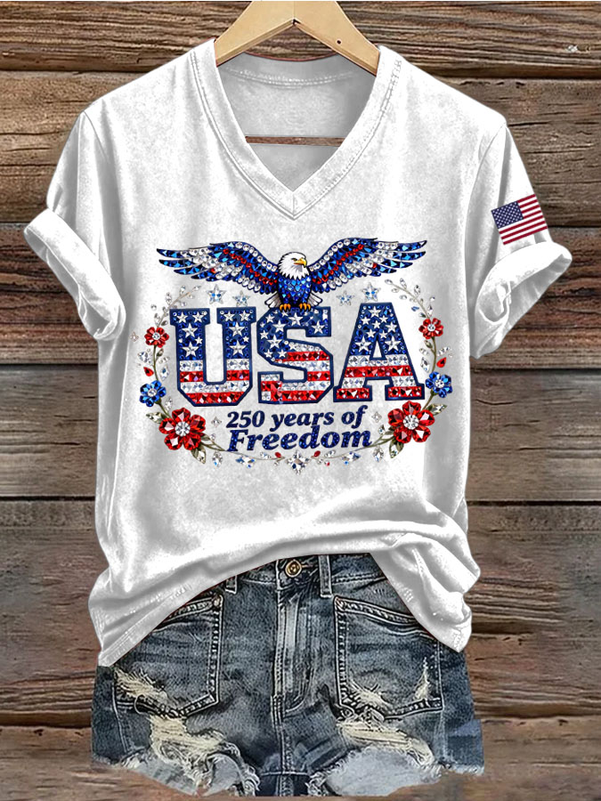 Women's 250th Anniversary Freedom Print V-Neck T-Shirt