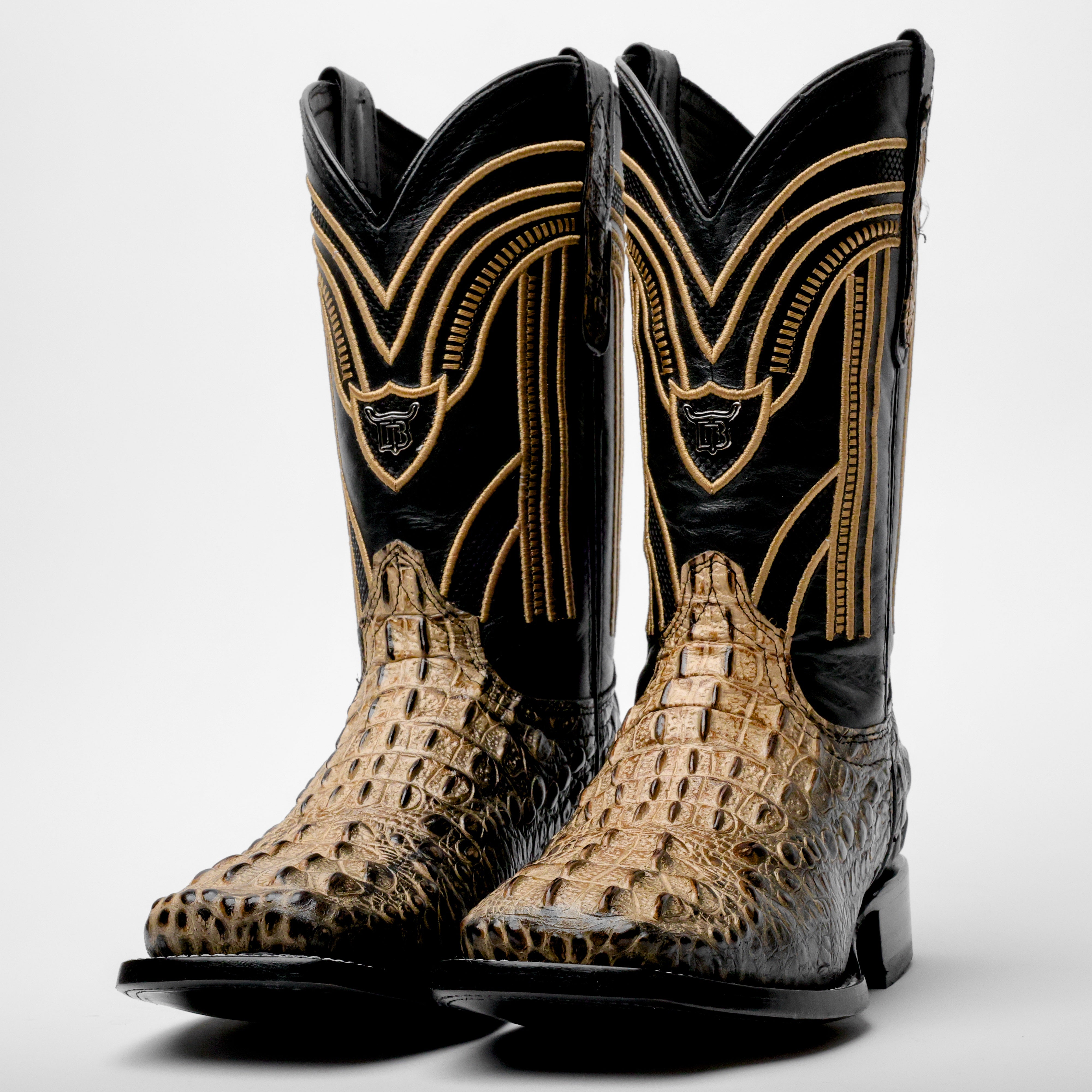 Orix Two-Tone Caiman Neck Leather Boots - Square Toe