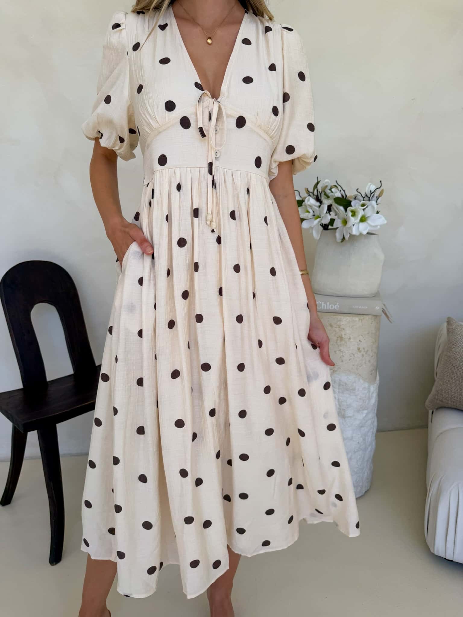 Bonnie Dress - Crème Cafe  Polka Dot