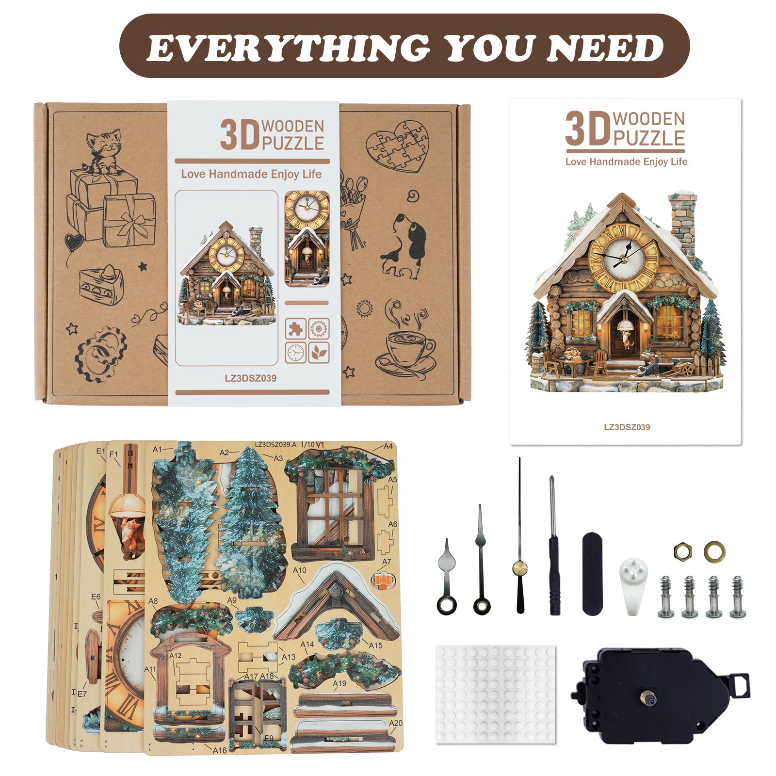 Swiss Chalet â€“ DIY Wooden Clock, 3D Puzzle Craft Kit