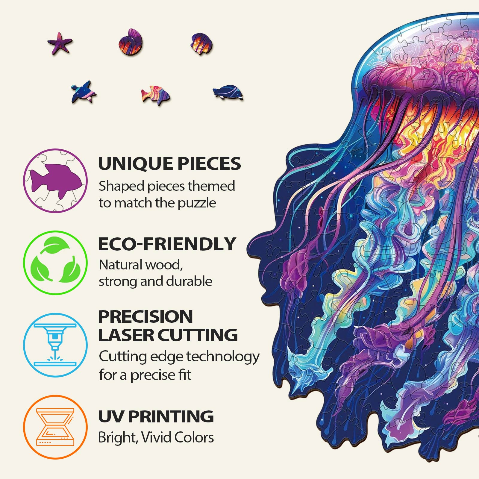 Watercolor Jellyfish Wooden Jigsaw Puzzle