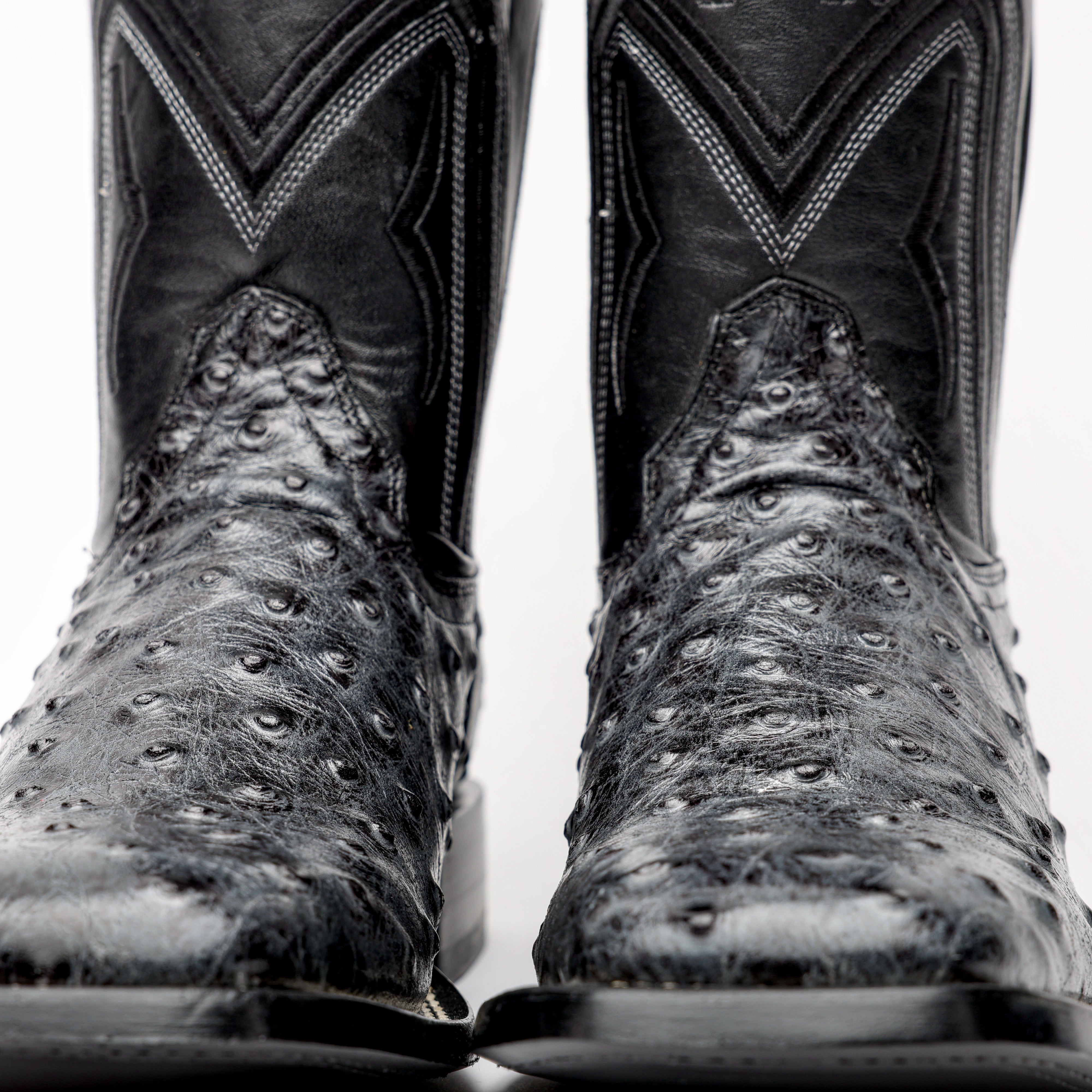 Grey Ostrich Leather Boots - Square Toe