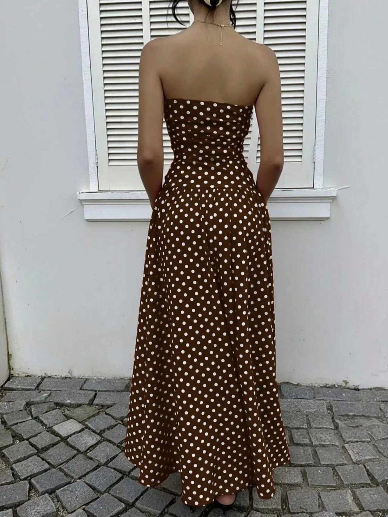 Polka Dot Strapless Maxi Dress