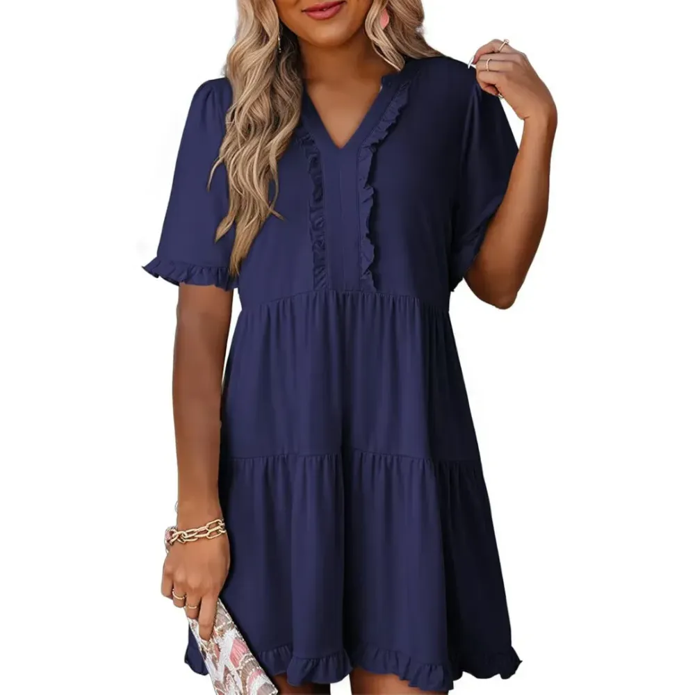 Casual V-Neck Mini Dress (Less than $3 each!)