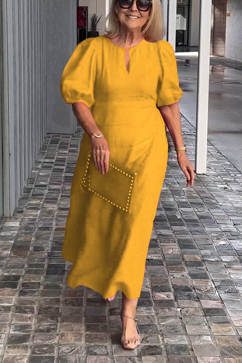 Women Summer Formal Linen Dress Solid color cotton and linen dress