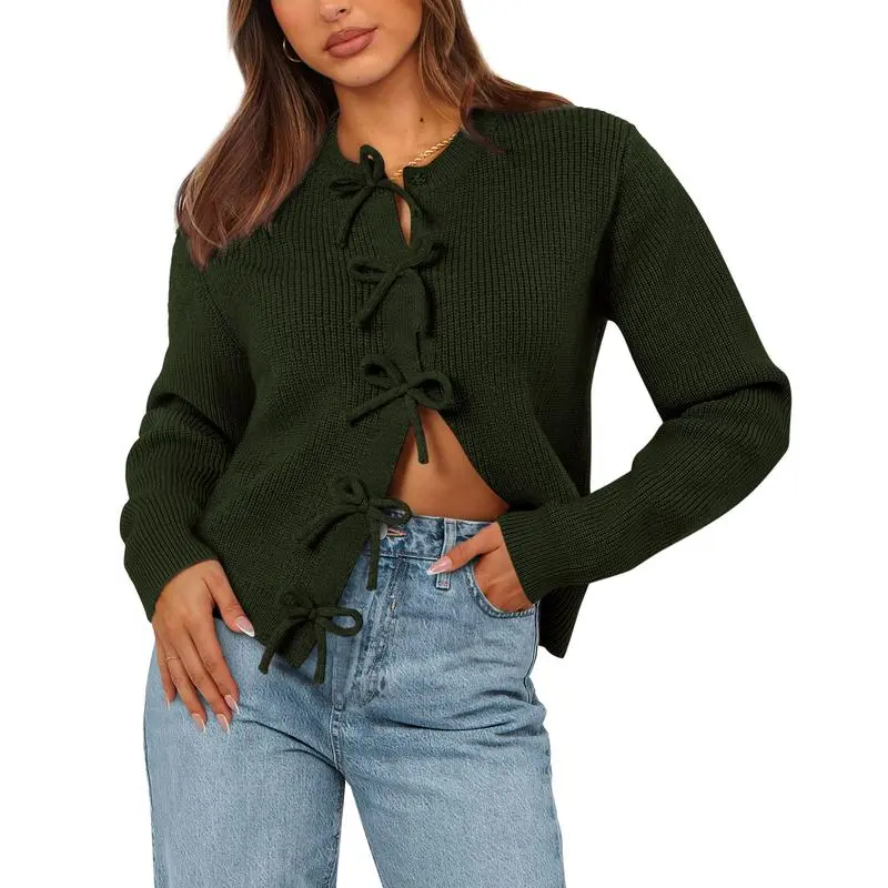 Open Front Long Sleeve Button Cardigan Sweaters for Women
