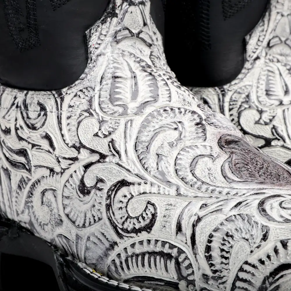 Snow White Hand-Tooled Leather Boots With 3D Lightweight Sole - Composite Toe