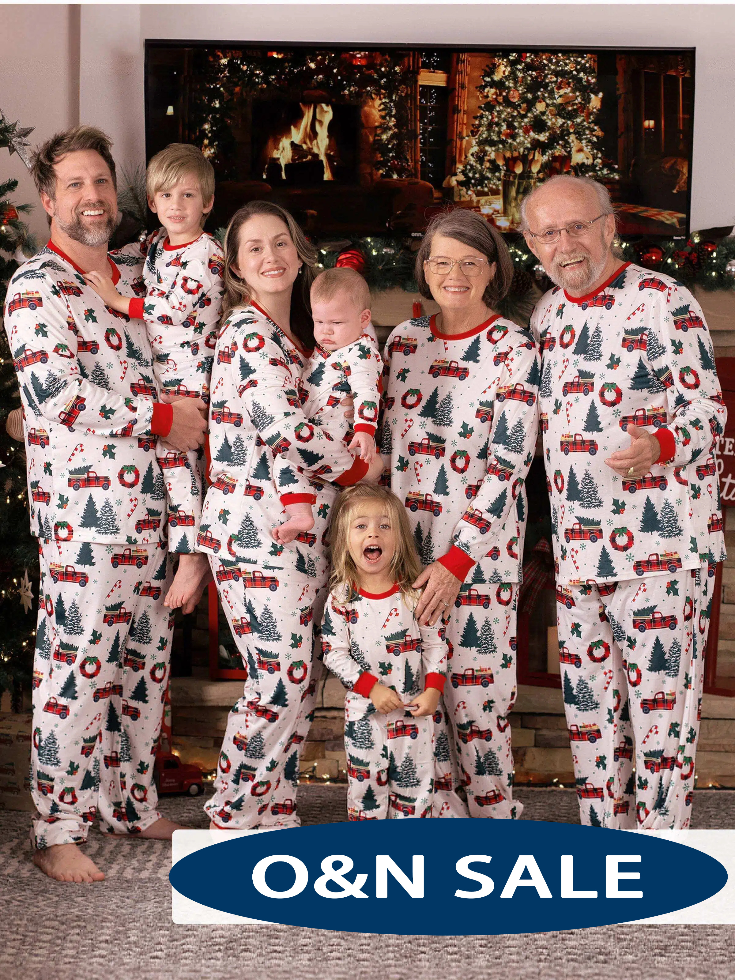 Christmas Family Matching Allover Xmas Tree & Car Print Long-sleeve Pajamas Sets with Christmas Socks Multi-color