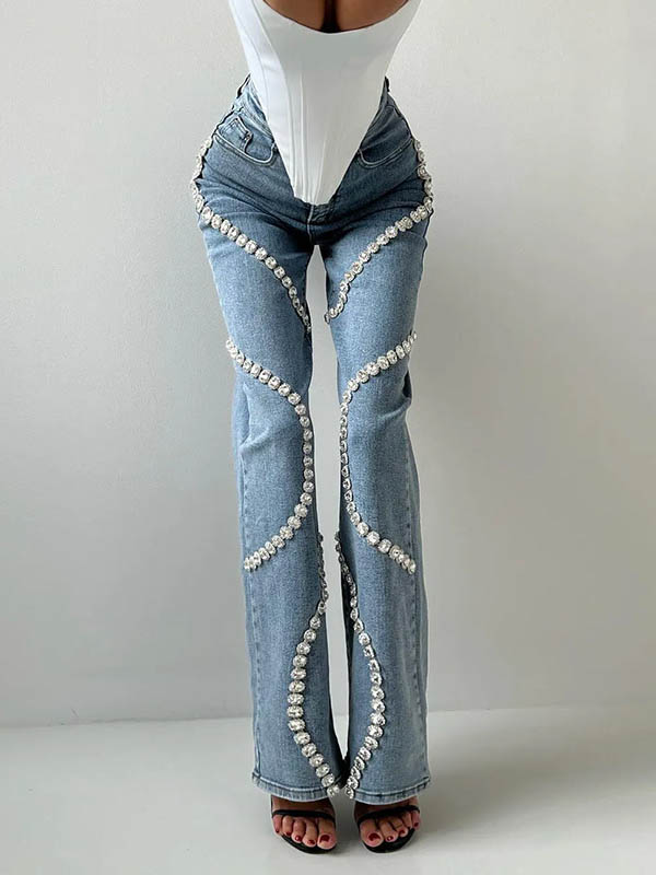 Pockets Split-Joint High Waisted Wide Leg Jean Pants Bottoms
