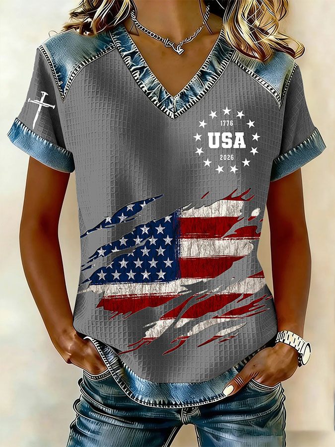 Women's Retro 250th Independence Day Round Neck Waffle Hoodie