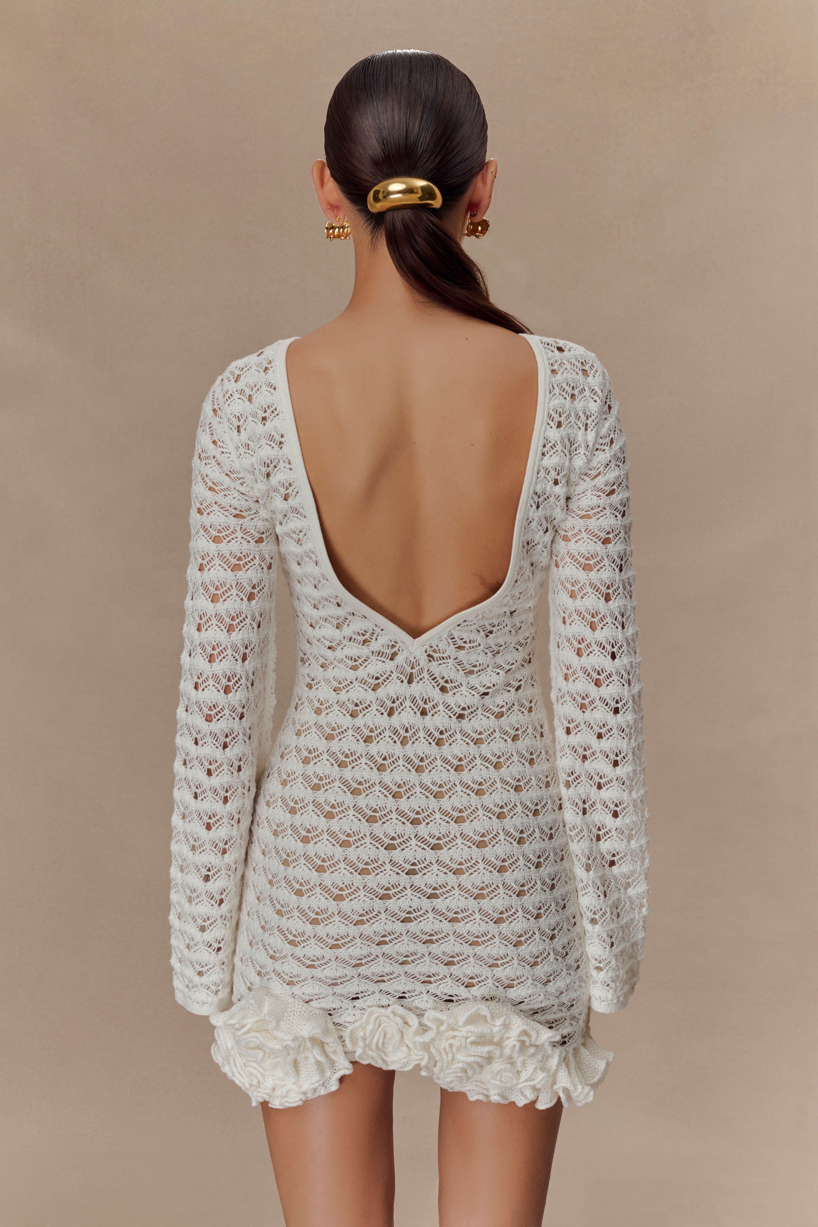 Ivory Ruffle Crochet Mini Dress