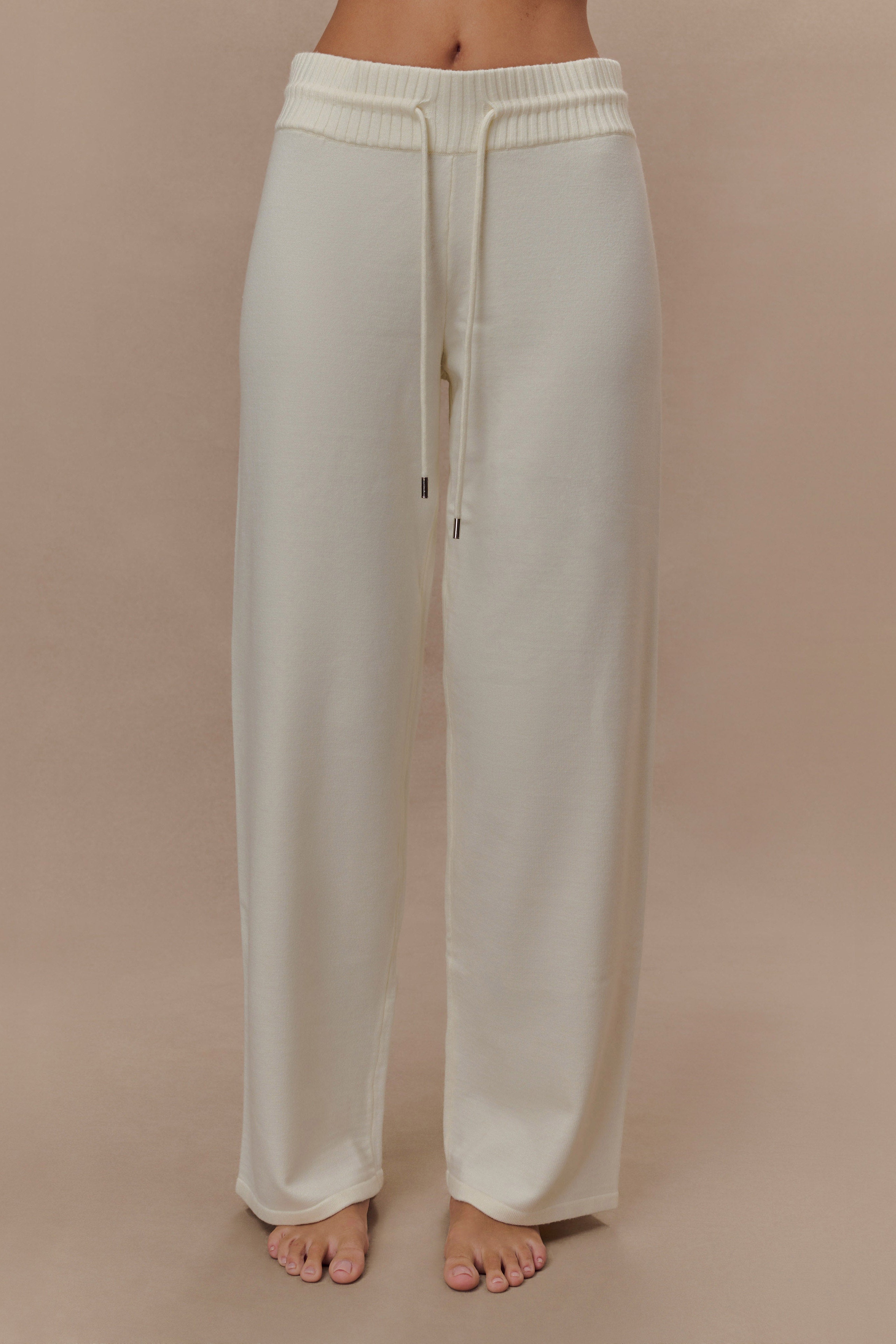 Ivory Knit Wide Leg Pants