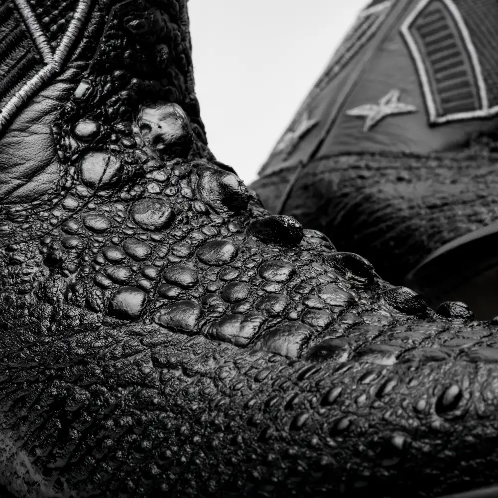 Black Snapping Turtle Leather Boots - Square Toe