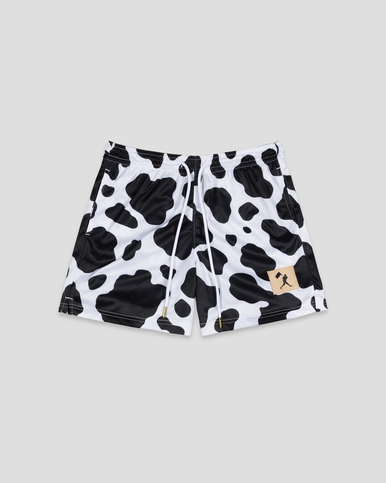 Moo Milk Cow Print Diamond Air Mesh Shorts (Black) - Youth
