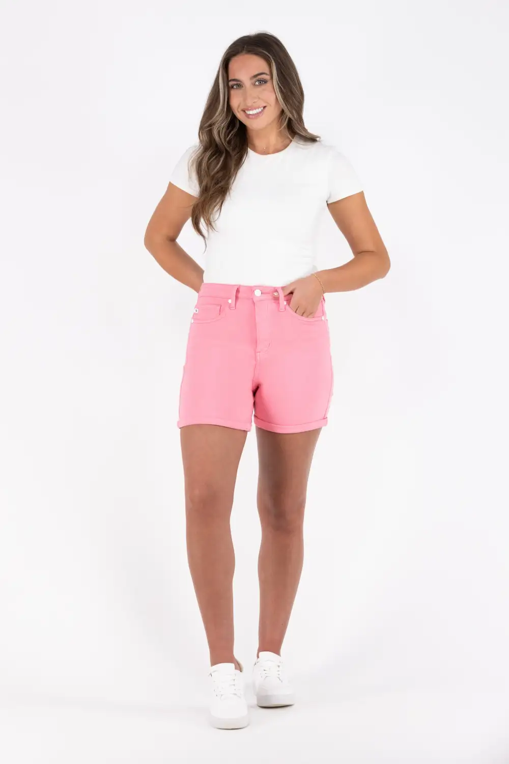 The Mayven from Judy Blue: High-Rise Tummy Control Garment Dyed Denim Shorts