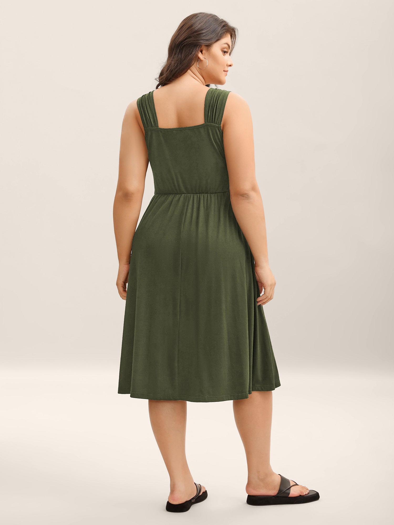 Crosswrap Bodice Pockets Midi Dress