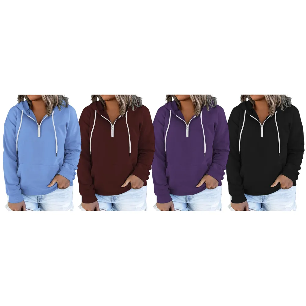 Women's Plus Size Hoodies Quarter Zip-Up Sweatshirts