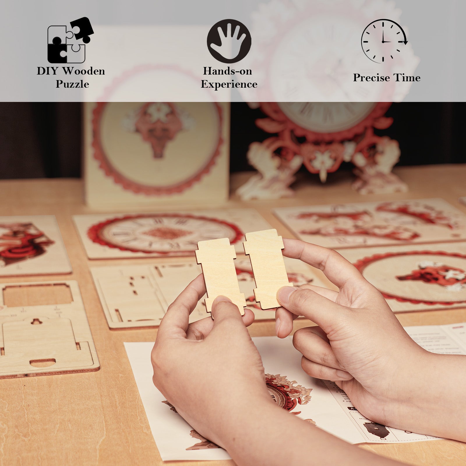 Fire Flame Flowerâ€“ DIY Wooden Clock, 3D Puzzle Craft Kit