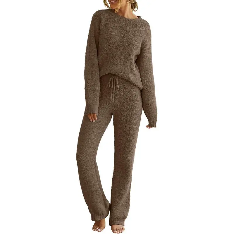 Womens Fuzzy Fleece Long Sleeve 2 Piece