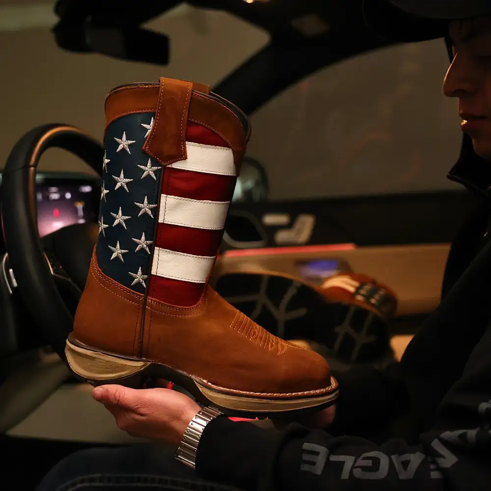 Honey USA Flag Leather Work Boots - Composite Toe