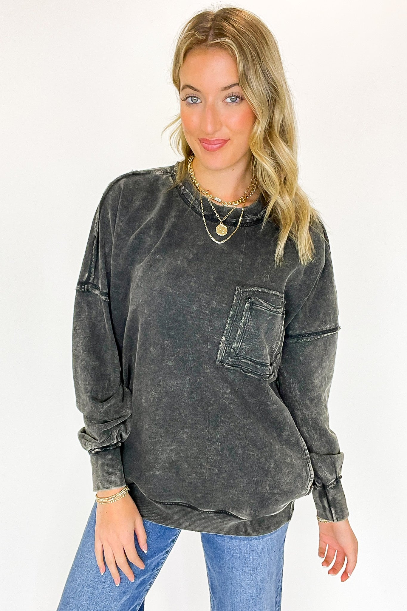 Vintage Acid Wash Raw Edge Pullover