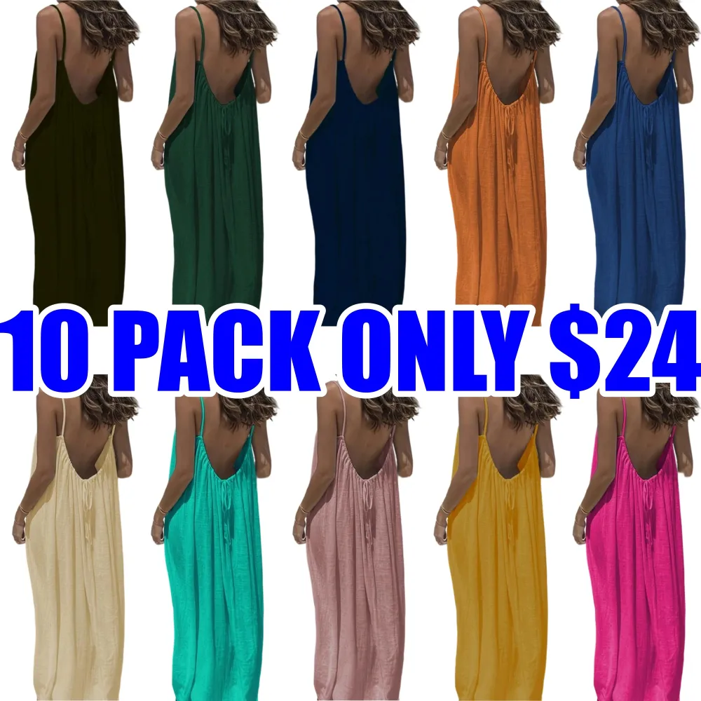 Women's Solid Color Backless Cami Dress