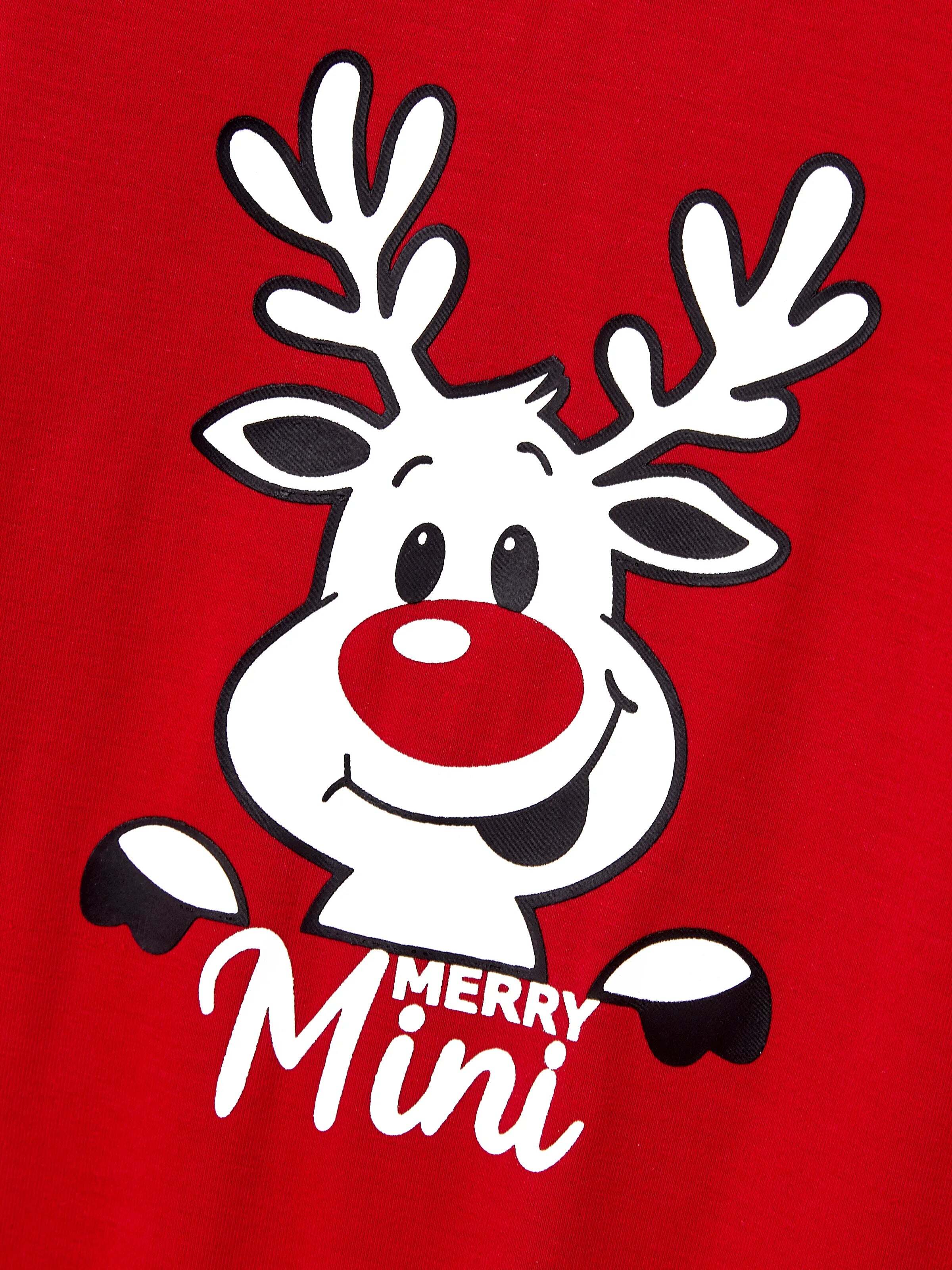 Christmas Matching Family Pajamas Set Glow In The Dark Reindeer Print PJS with Christmas Socks Red