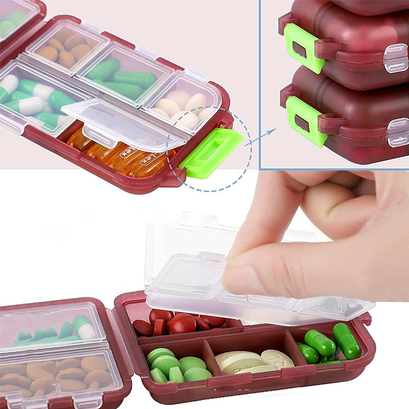 10-Compartment Travel Pill Organizer with 147 Medicine Labels