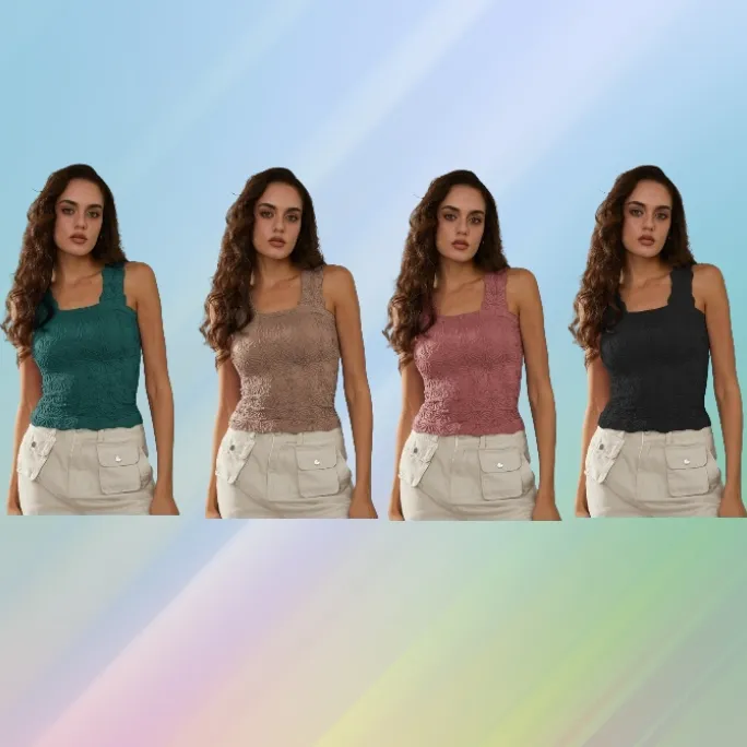 Women's Solid Color Jacquard Square Neck Sports Vest——Sleek, stylish, and sporty(Just $3 Each!)