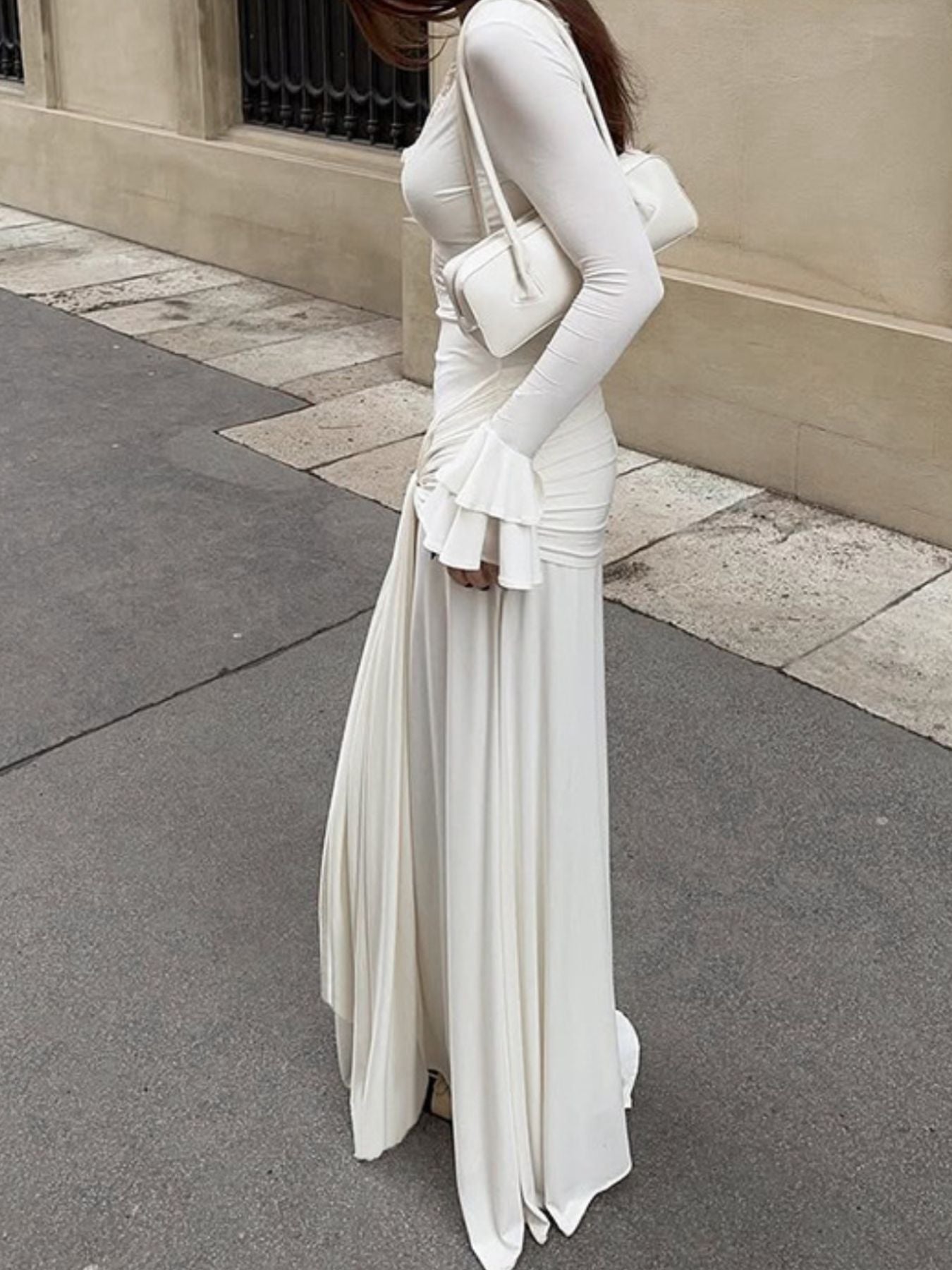 Lace Trim Long Sleeve Maxi Dress