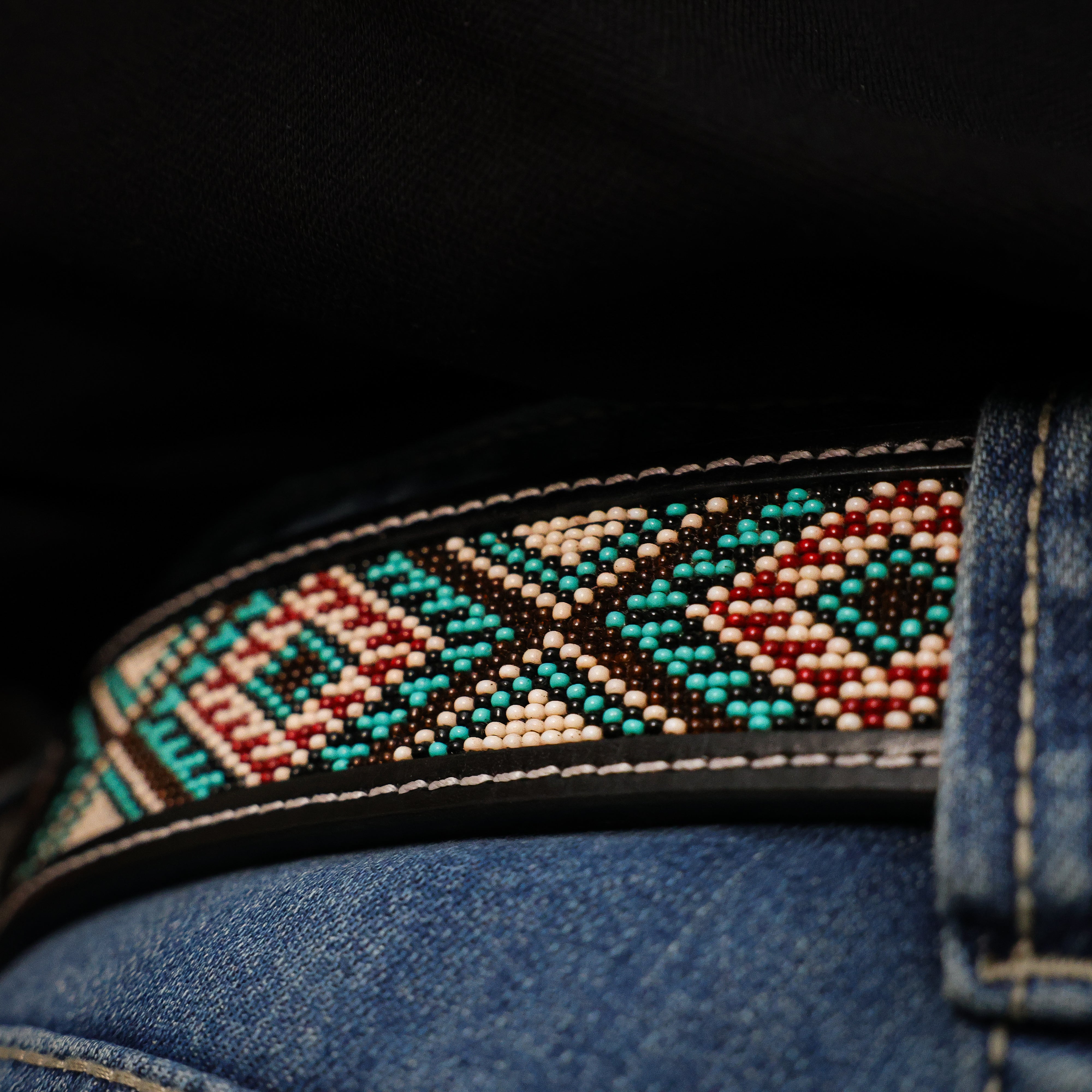 Hand-Tooled Artesanal Beaded Leather Belt