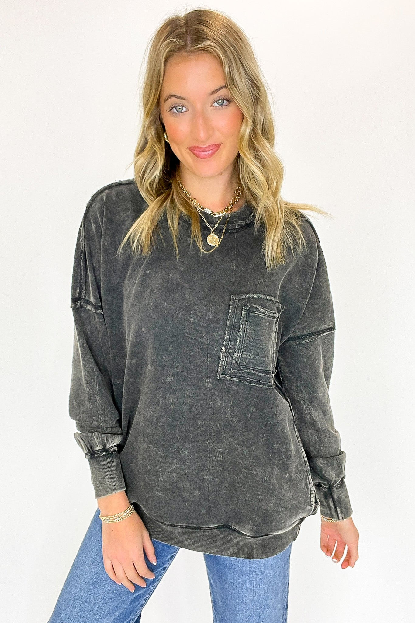 Vintage Acid Wash Raw Edge Pullover