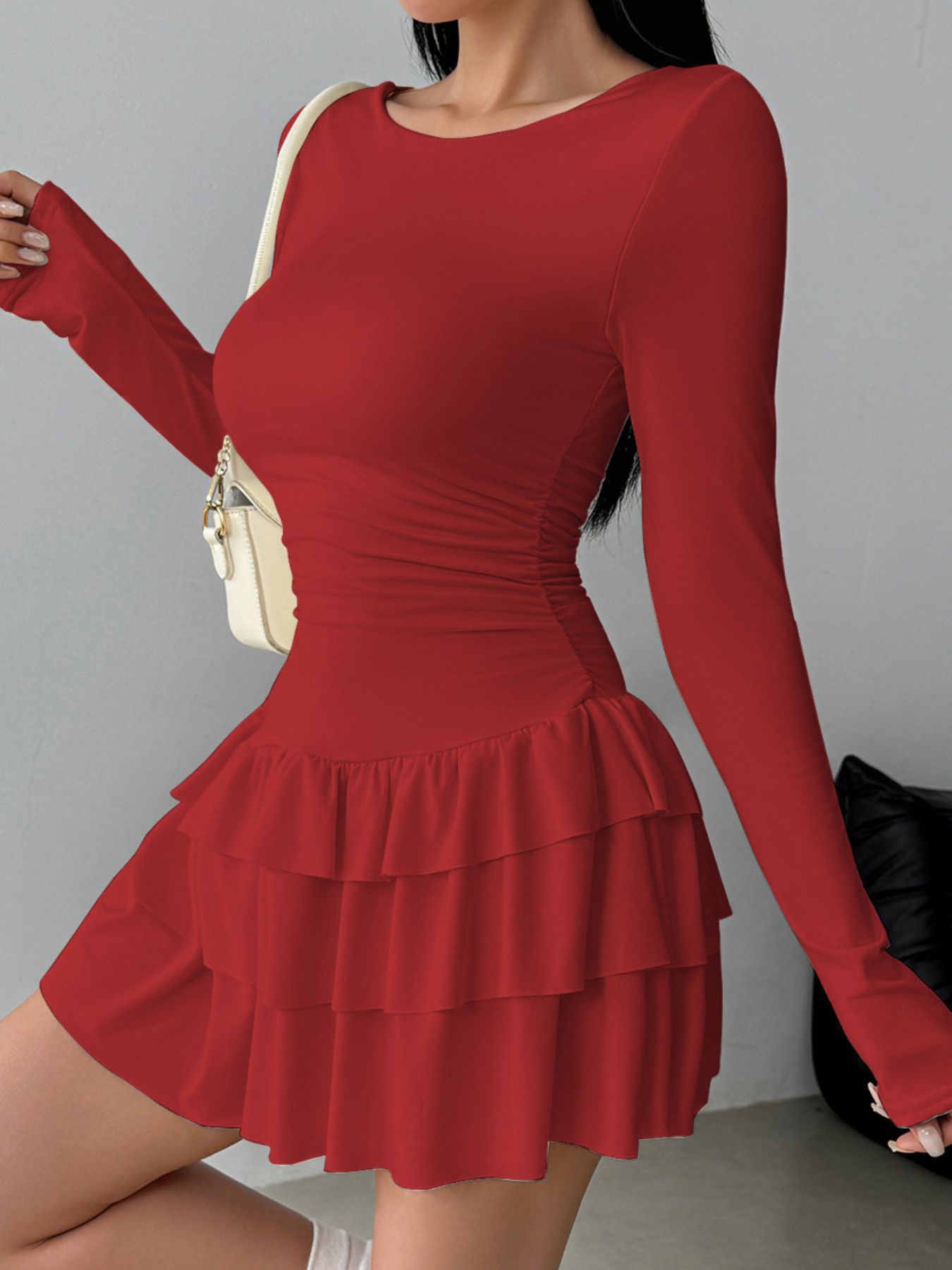 Ruffle Hem Long Sleeve Mini Dress