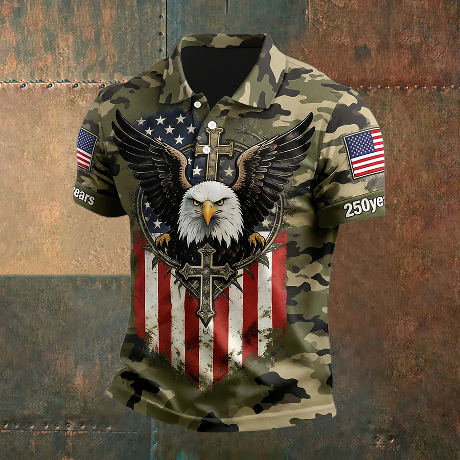 Men'S Casual American Independence Day Printed Celebration Short Sleeved Polo Shirt