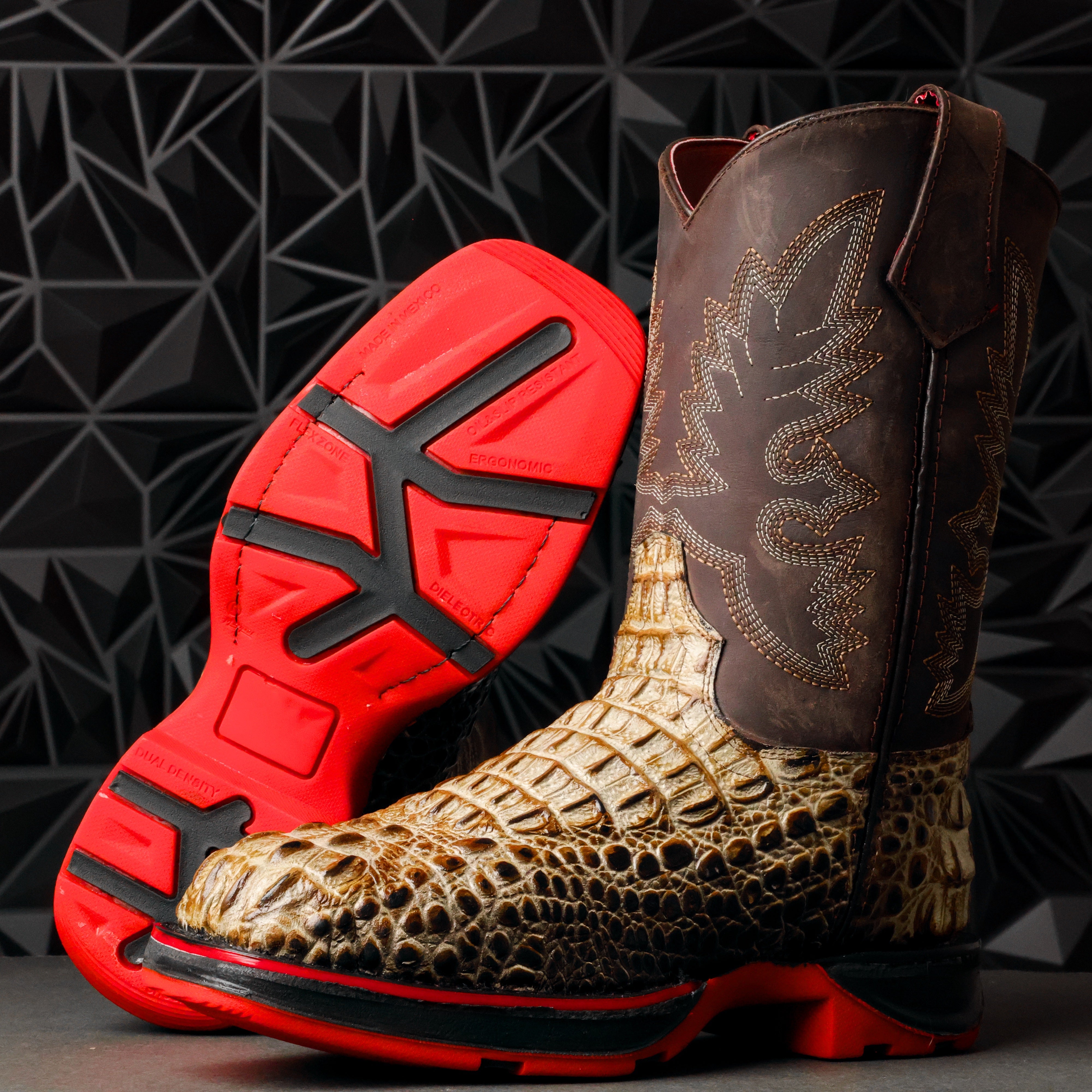 Desert Two-Tone Caiman Belly Leather Boots With 3D Lightweight Sole - Composite Toe