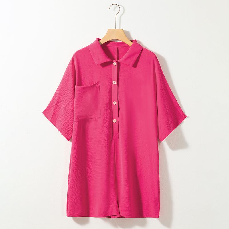 Women’s Oversized Summer Romper – Half Sleeve Button Collar Pocket Jumpsuit, Casual Chic Loose Fit Vacation Outfit