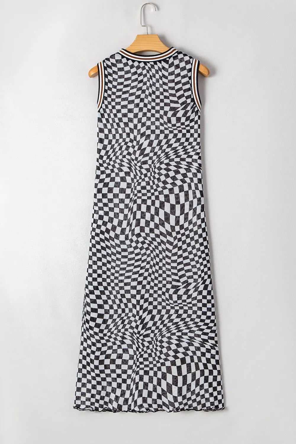 Checkered Round Neck Sleeveless Midi Dress