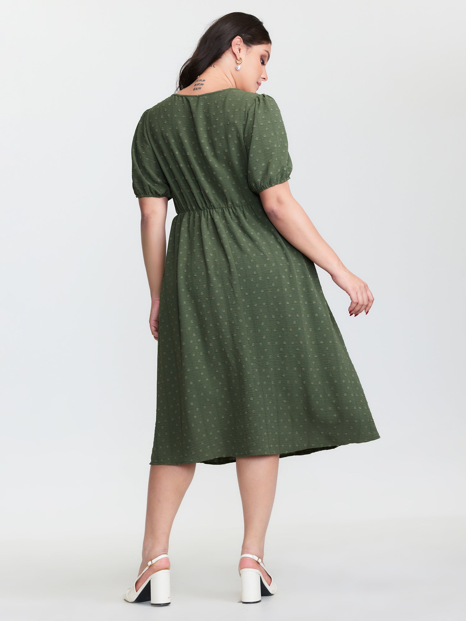 Cross-Tie Stretchy Waist Pocket Midi Dress