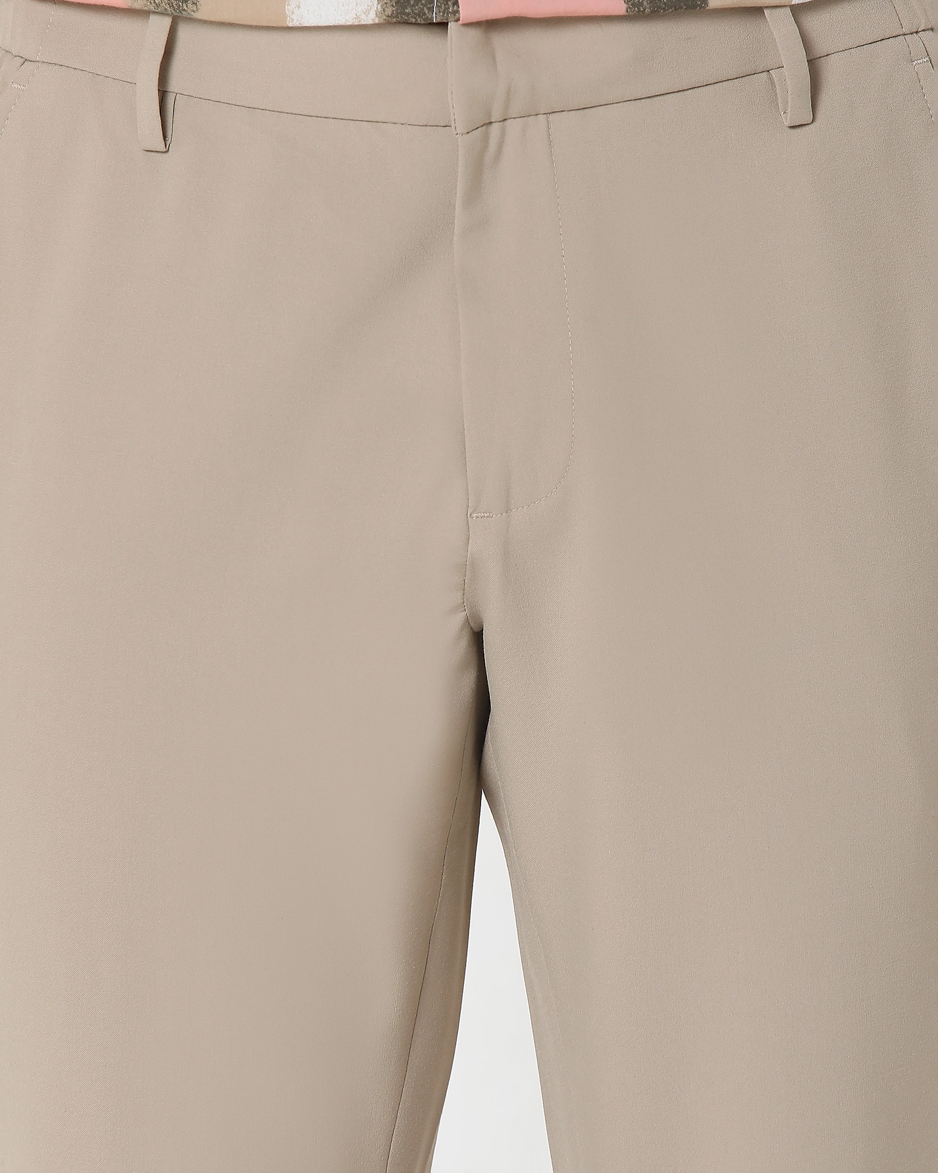 Classic Versatile Soft Slim-Fit Straight-Leg BeigeTrousers