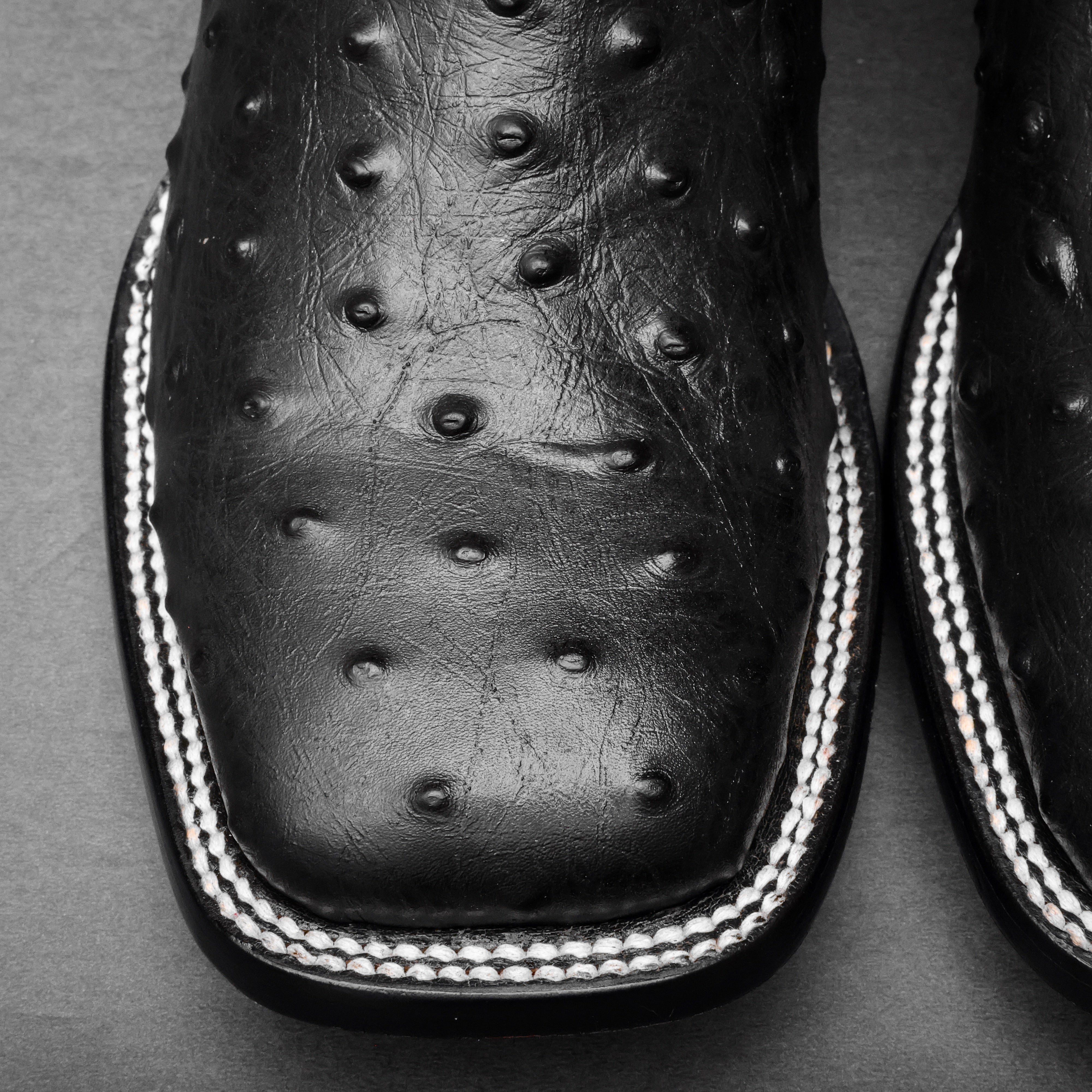 Black Ostrich Leather Boots - Square Toe