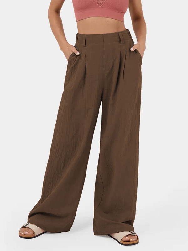 Pleated Solid Color Split-Joint Loose Wide Leg Trousers Pants