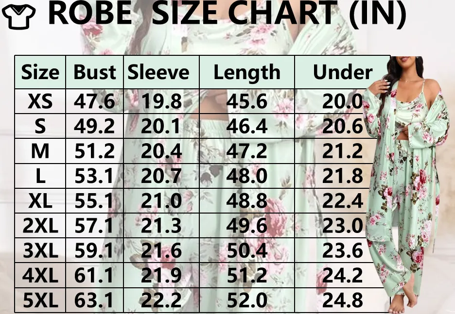 3-Piece Set Floral Print Belted Lounge Robe & Cami Top & Elastic