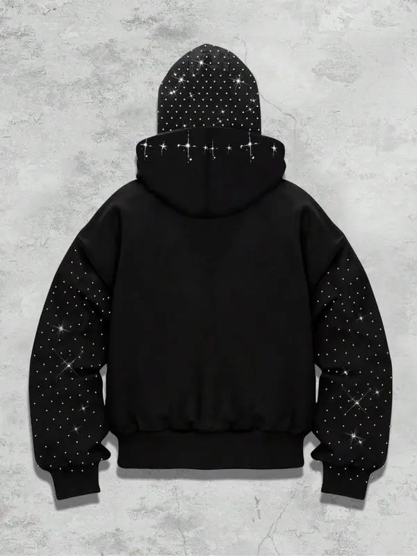 Men's Street-Style Rhinestone Windproof Warm 2-in-Hoodie w/Pockets & Zipper (Fall Winter)