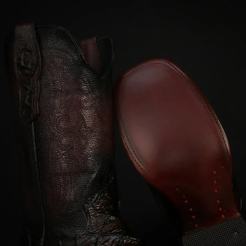 Wine Pirarucu Leather Boots — Square Toe