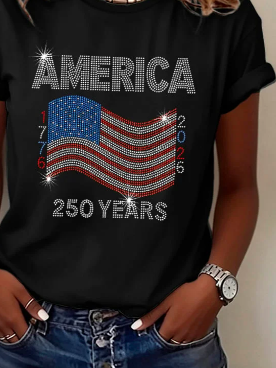 Women's Short Sleeve T-shirt Summer Black Independence Day (Flag) Printing Jersey Crew Neck Daily Going Out Casual Top
