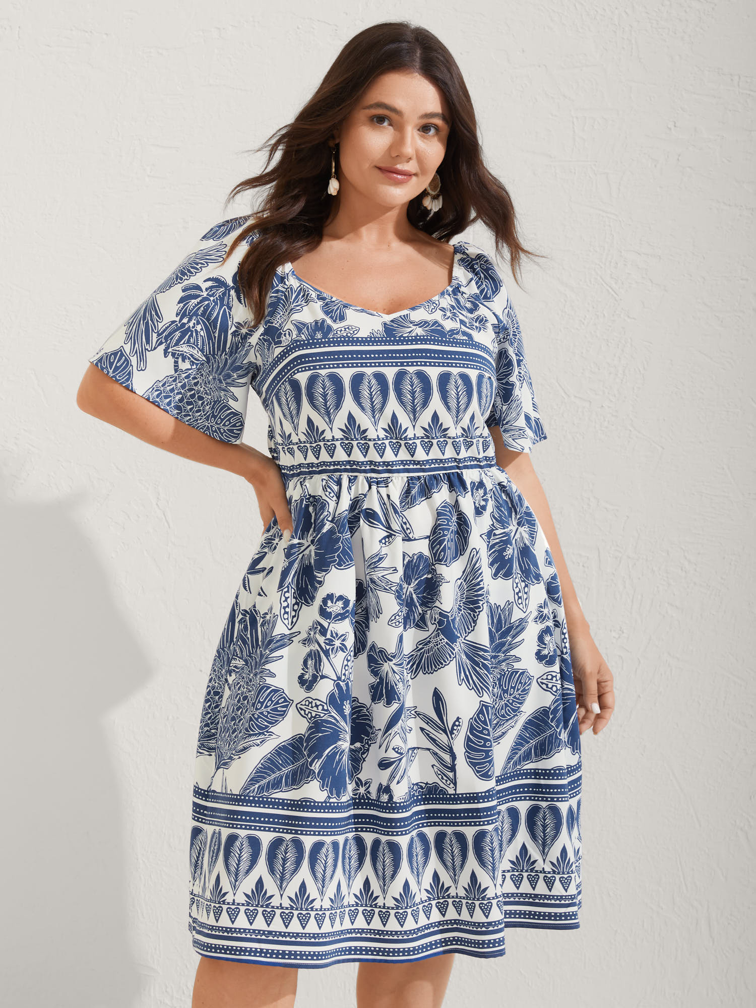 Boho Print Fit Flare Pockets Mini Dress