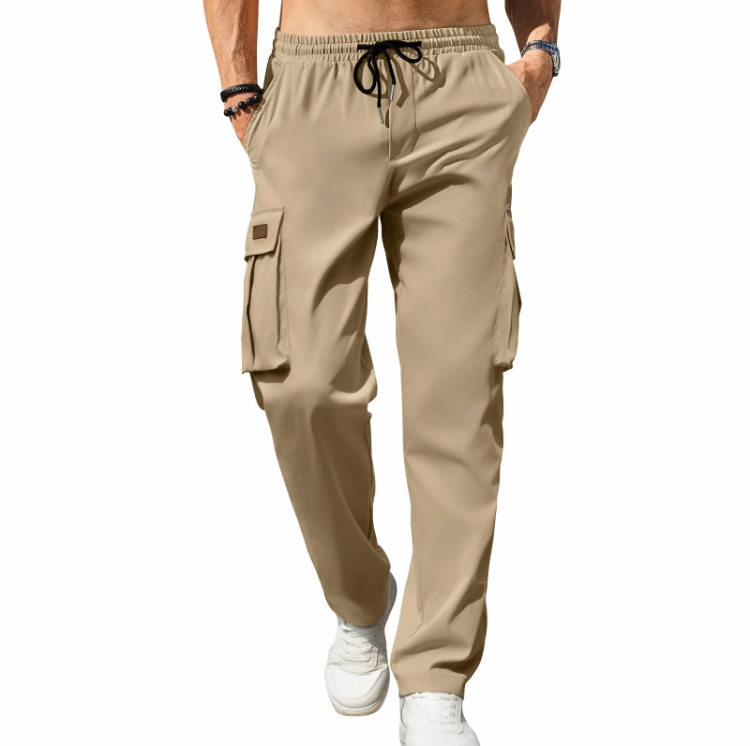 Men's Cargo Pants – Casual Loose Fit Sweatpants with Drawstring Waist and Multi Pockets