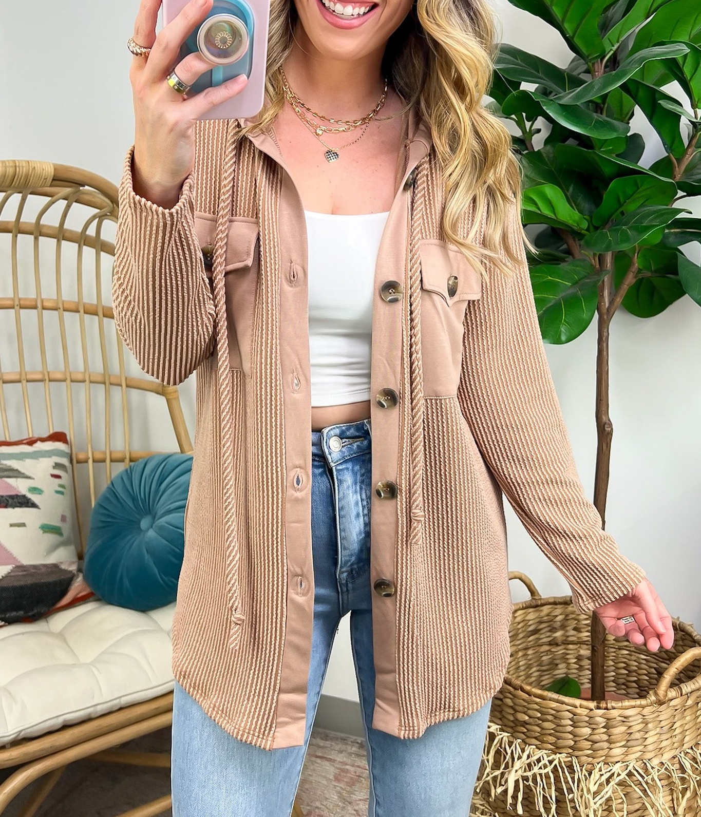 Saturday Satisfaction Ribbed Hooded Shacket